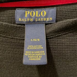 Men’s Polo Waffle Knit Crew Shirt Black Red Large Cotton